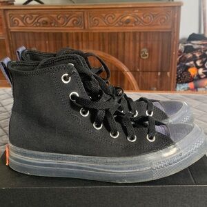 Converse Black High-Top Canvas Sneakers with Clear Rubber Sole
